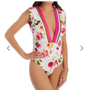 Nanette Lepore Silk Blossoms-White Priya One Piece Swimsuit